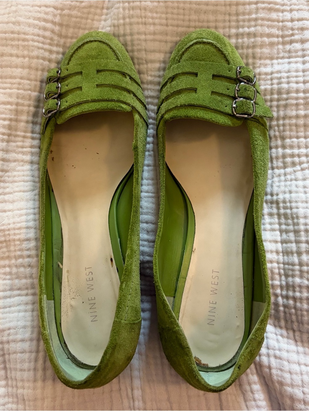 Nine West Green Suede Loafers with Buckle Detail - SZ 8.5
